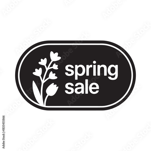 Spring sale oval badge with floral illustration