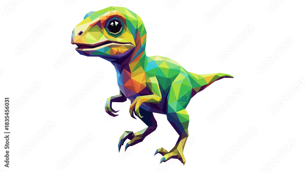 Obraz premium Colorful low poly dinosaur art: geometric style cute baby dinosaur design