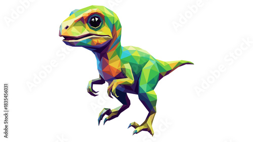 Colorful low poly dinosaur art: geometric style cute baby dinosaur design