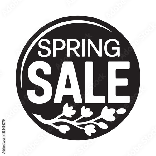 Spring sale circular badge with floral accent