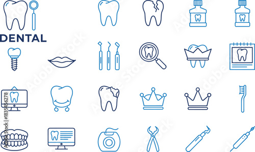 Includes Tooth, Implant, Tools, and X-ray, Vector Illustration for Web and Mobile App.Includes Tooth, Implant, Tools, and X-ray, Vector Illustration for Web and Mobile App.