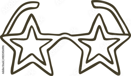 Sunglasses star shape vector doodle, festive fashion summer or party eyewear accessory design, carnival decoration