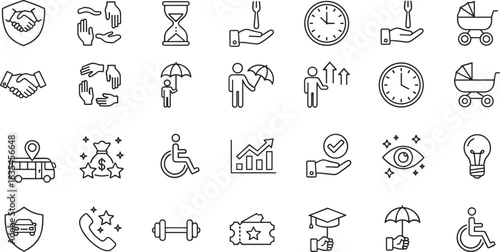 Protection, Family, Time, and Business Growth, Simple Outline Vector Illustration for Web and Mobile.