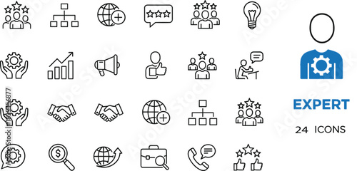 Teamwork, Strategy, Feedback, and Service Quality, Simple Outline Vector Illustration for Web and App.