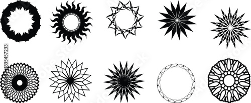 Vector Collection of ten unique oval shaped grunge style ornaments and decorative elements in black and white for design