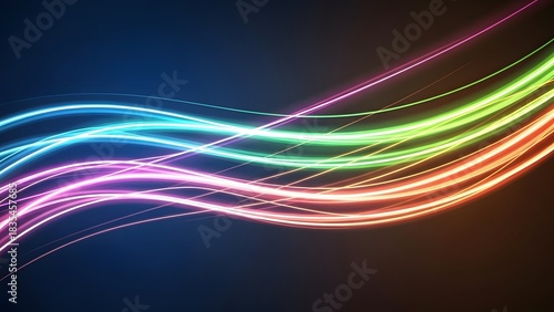 Vibrant Abstract Neon Light Trails on Dark Background perfect for website banner, presentation background, digital art, technology advertisement, event