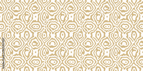 Vector organic seamless pattern. Abstract golden background with fluid shapes, ripple surface, curved liquid lines. Modern ethnic folk inspired ornament texture. Repeating design for print, textile