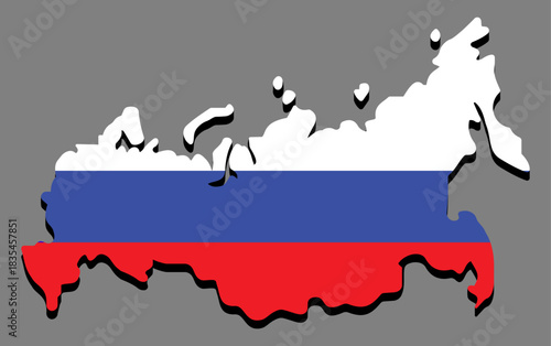 Clean Russia map silhouette filled with national flag colors, ideal for geography, travel, global, political, and country-themed designs with clear borders and simple shapes for easy use.