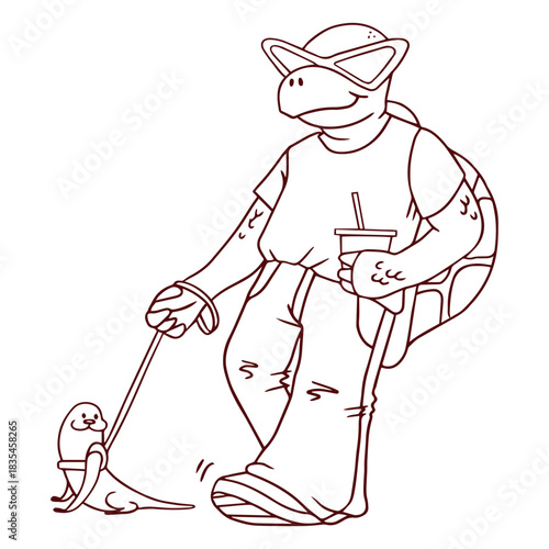 Cool turtle character with sunglasses cartoon stroke