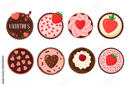 Top View Mega Set of Valentine's Day Cupcakes and Tarts: Love Sweets Collection Vector
