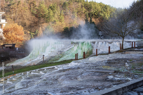 фотографія Egerszalk thermal springs white mineral terraces in Hungary, natural layered lim