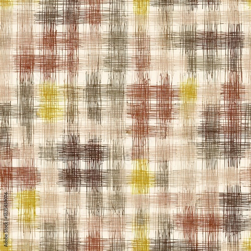 Abstract Textured Plaid Pattern with Earth Tones and Yellow Accents.
