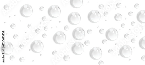 Transparent water drops isolated background – realistic liquid bubble droplet pattern, condensation moisture splash texture for clean fresh wet design