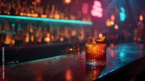 Premium Amber Cocktail with Golden Lighting in Atmospheric Bar Environment