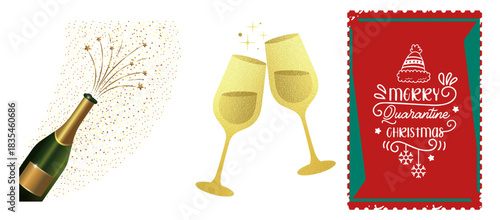 Holiday celebration during the quarantine, with champagne, toasts, and festive greetings