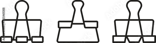 binder clip, clip, paper clip, office, stationery, tool, fastening, holding, document, paper, icon, symbol, graphic, design, element, illustration, black and white, set, collection