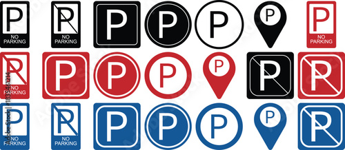 Set of Parking and No Parking Icons in Multiple Styles