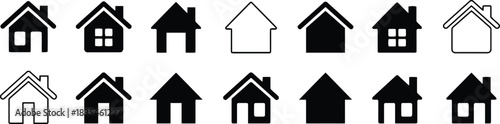 house, home, building, icon, symbol, graphic, design, element, illustration, architecture, real estate, property, residence, shelter, silhouette, black and white, set, collection, dwelling, roof, wind
