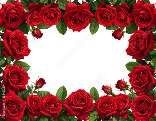 Rectangular Red Rose Frame Border with Copy Space, Top Down View, Transparent PNG