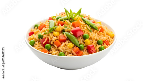 Fried rice with vegetables, isolated on white or transparent background. PNG