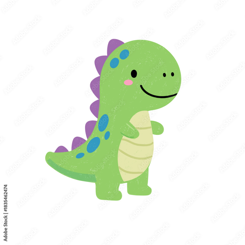 Fototapeta premium Cute green cartoon dinosaur character isolated on white background