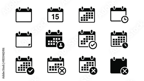 Collection of calendar icons showing different dates and statuses