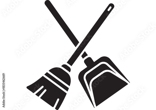 Keep It Clean with Broom and Dustpan Silhouette for Modern Housekeeping Designs, Promoting Hygiene and Sanitation, Essential Tools for Tidy Homes and Sparkling Spaces