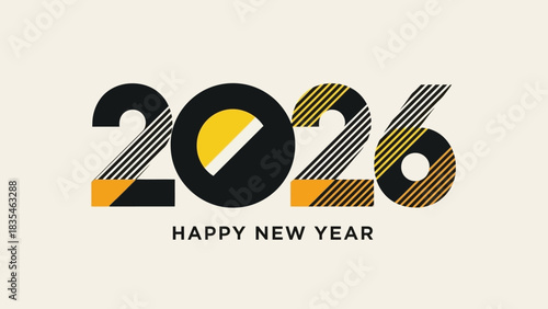Creative Happy New Year 2026 banner with modern geometric typography. Vector illustration for holiday greeting card design