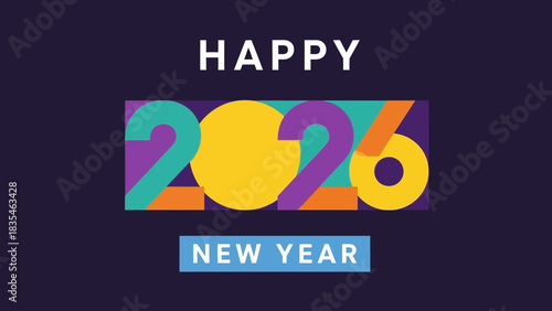 Modern geometric design for the 2026 New Year celebration. Colorful typography vector illustration for a festive greeting card or banner