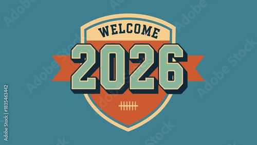 Celebrate the new year with a vintage American football-themed emblem for 2026 on a blue background