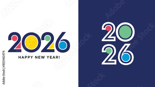 Modern and colorful 2026 New Year logo design concept. Vector graphic element for calendars, banners, and holiday greetings
