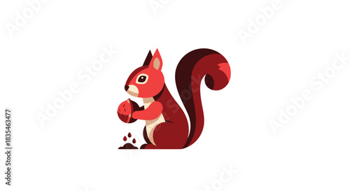 Stylized red squirrel with a nut