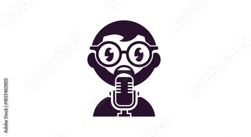 Person with glasses speaking into a microphone