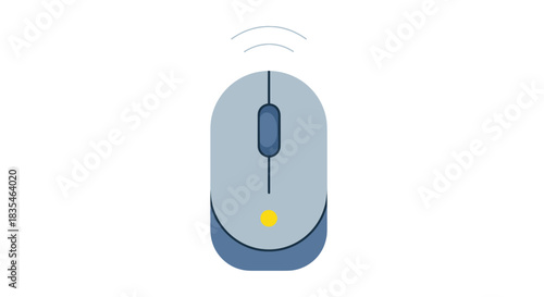 Wireless computer mouse, pale blue with a yellow light indicator