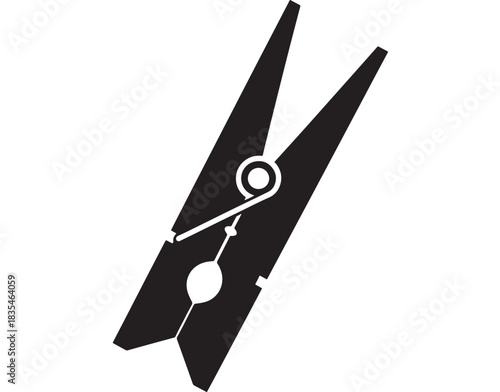 Striking black silhouette icon representing a classic wooden clothespin ready for hanging laundry or creative fastening tasks