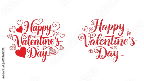 Elegant red calligraphy of happy valentine s day with heart embellishments