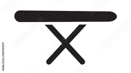 Simple black silhouette icon representing a folding ironing board ready for laundry tasks in a clean minimalist style