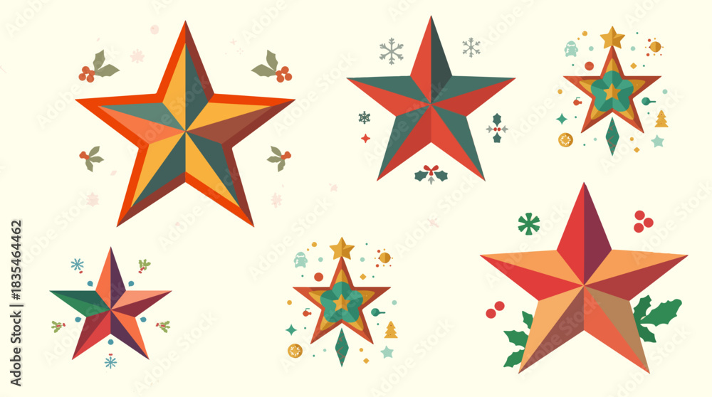 Obraz premium Vector illustration of a Christmas star in a flat design style, featuring a prominent star shape with clean lines and minimal shading, set against a simple with simple Background 