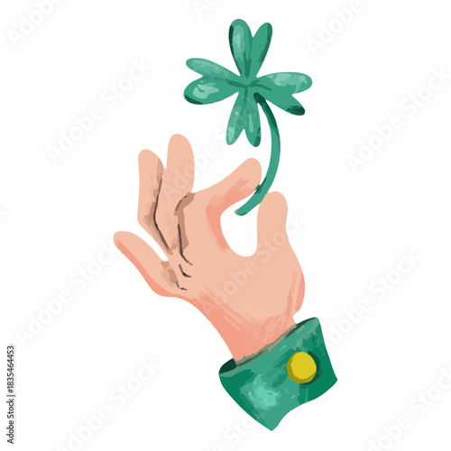Hand holding a four-leaf clover
