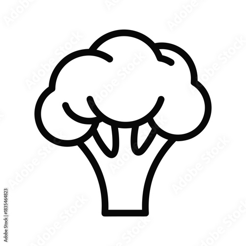 Illustration of fresh broccoli florets in black outline style simple icon vector design element