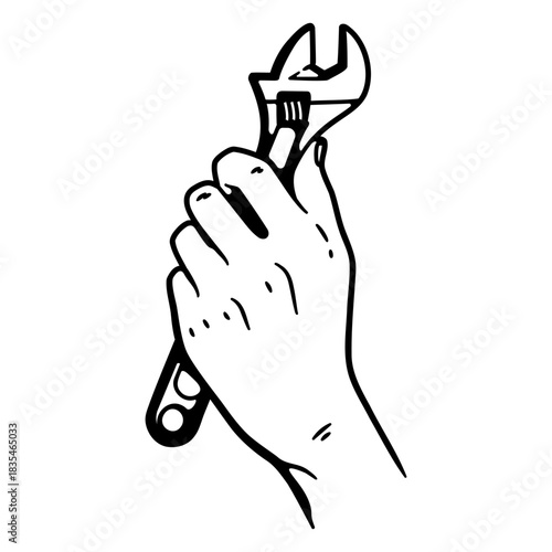 A mechanic's hand holding a spanner wrench