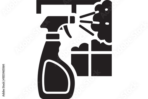 Professional cleaning service icon showing spray bottle effectively sanitizing a window surface for sparkling clear results