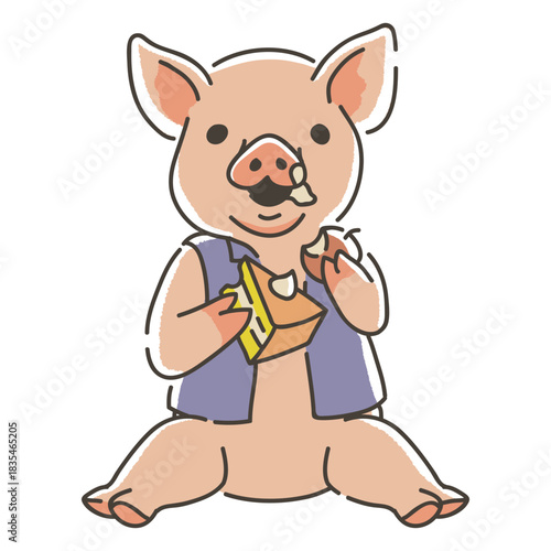 A cute piglet eating cake