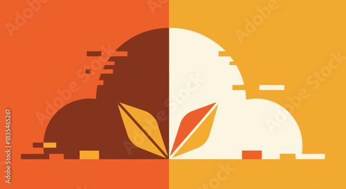 Abstract Autumnal Cloudscape with Leaves in Warm Tones.