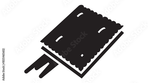 Simple black icon representing a fast moving snack cracker accelerating quickly across a clean white background for food apps