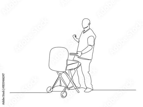 Continuous Line Drawing of man cooking food on bbq grill.