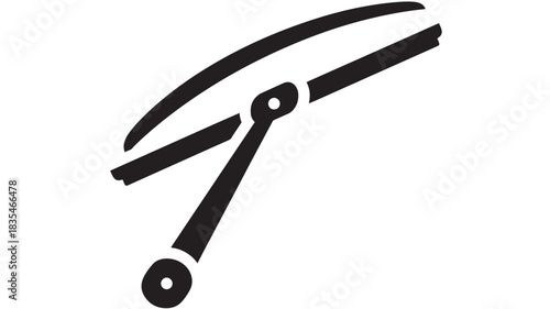 Essential black and white icon representing a car windshield wiper mechanism for automotive repair and maintenance designs