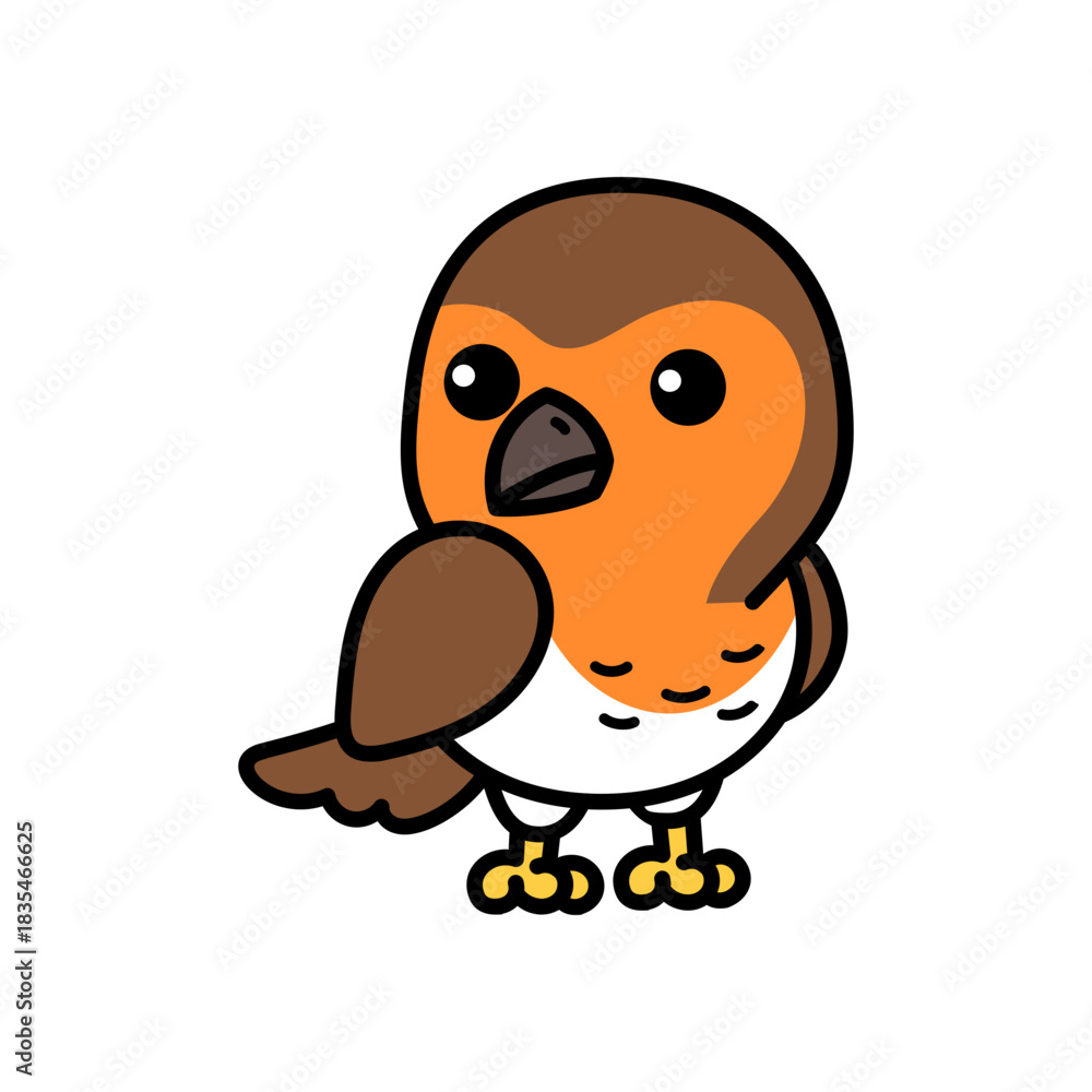 Obraz premium Cartoon Illustration of a Robin Bird Looking Back