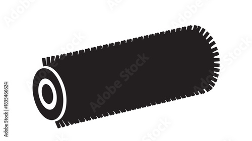Sleek black silhouette icon representing a heavy duty industrial brush roller or rotating cleaning tool for machinery maintenance and deep scrubbing applications