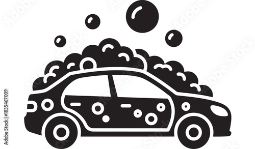 Suds and bubbles cover sleek sedan during professional automated car wash service icon design